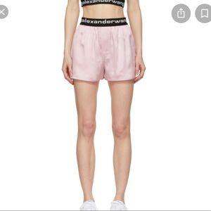 Alexanderwang.t Pink Silk Logo Elastic Shorts